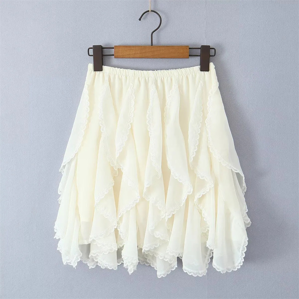 Jupe en tulle à dentelle style coréen pour femme, été, Harajuku, élégante, à volants, vintage, streetwear, irrégulière, Y2K, superposée