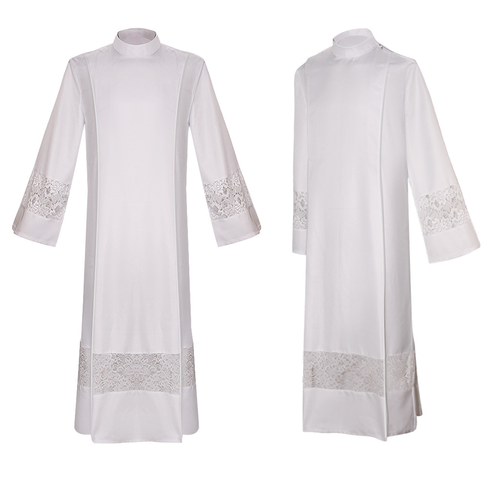 Robe de clergé en dentelle, costume de prêtre, surplis, blanc, long, ALB, église catholique, pasteur, prédicateur, olympiques de clerc