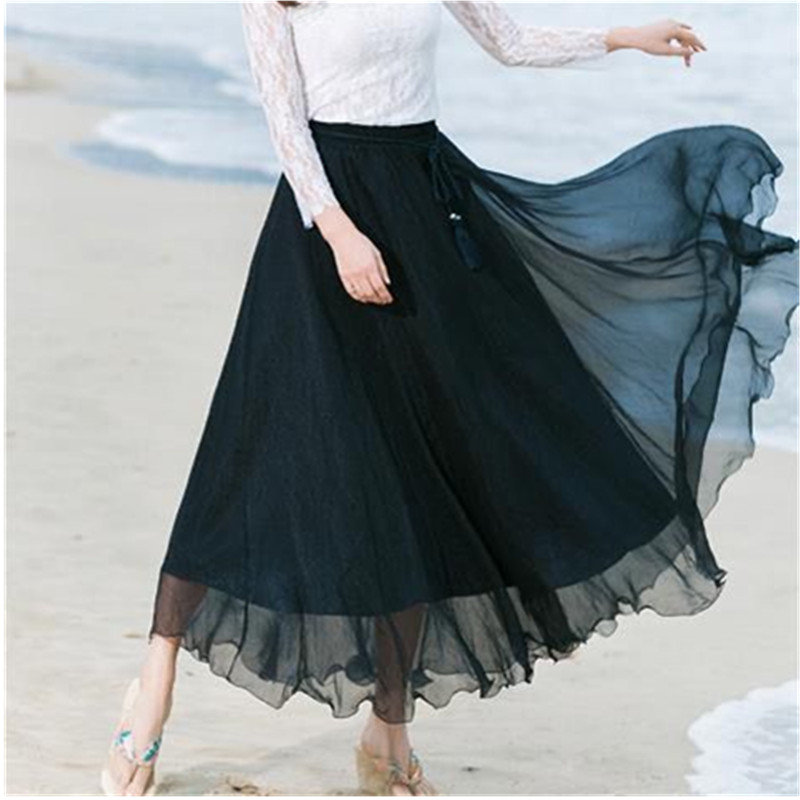 Robe de danse taille haute en mousseline de soie dorée pour femmes, jupe complète, mince, brillante, vacances à la plage, été, Louvain, 8 m, 720