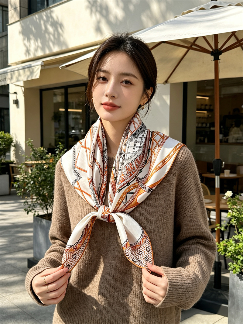 Écharpe en soie imprimée de luxe pour femmes, design de marque, 90*90cm, soie twill, châle tendance pour toutes les saisons