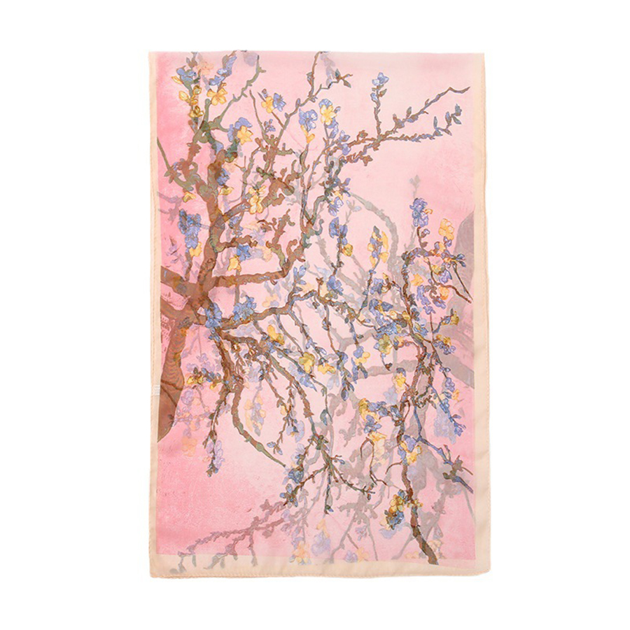 Écharpe en soie pour femmes, motif de fleur de prunier, écharpe longue en gaze, protection solaire, sac à bandoulière, foulard