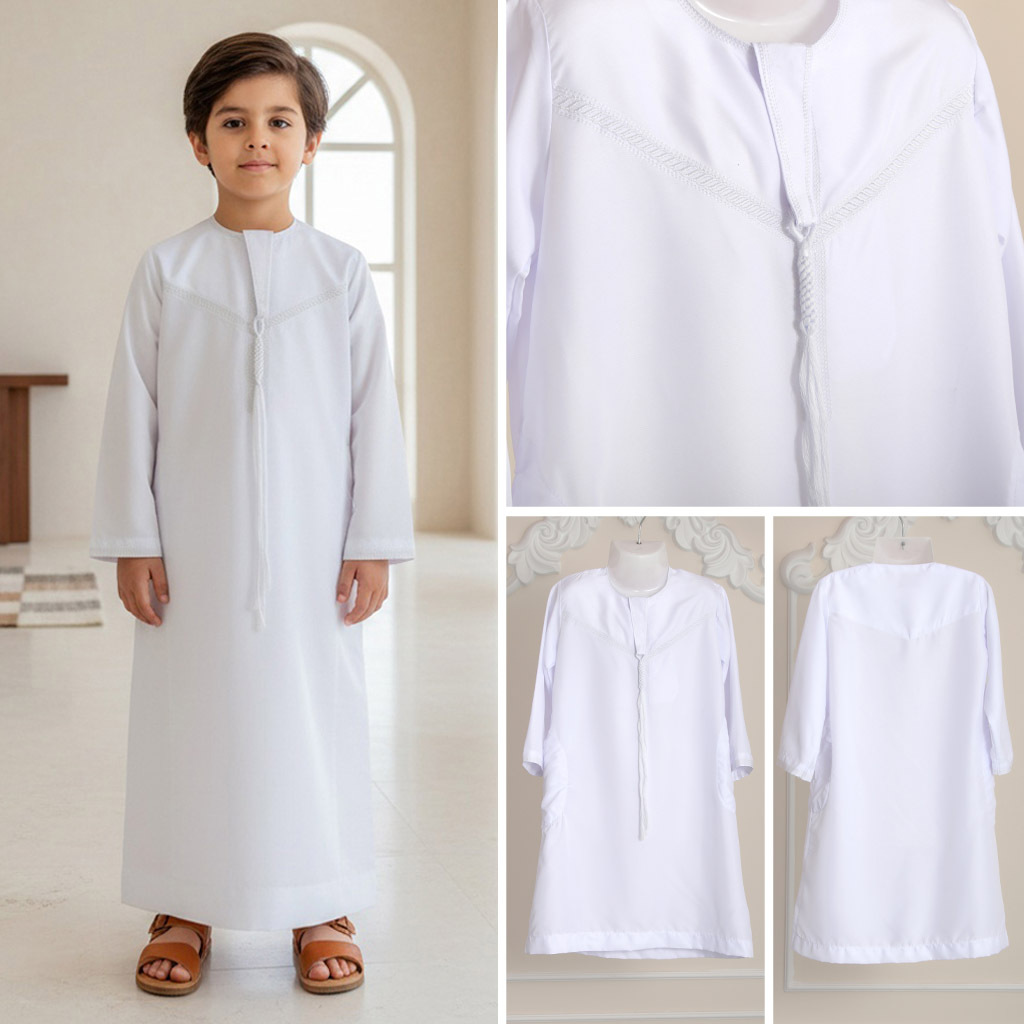 Vêtements traditionnels pour enfants Robe arabe Thobe Blanc Garçons Robe de style ethnique Enfants musulmans Jubba Thobes Ramadan Eid Islam Vêtements