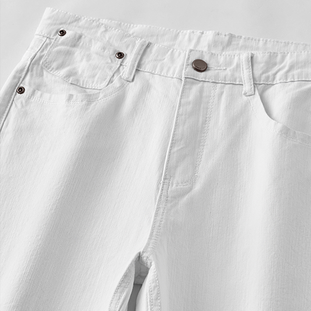 Jean blanc élastique pour hommes, coupe droite, Slim, décontracté, doux, Business, marque classique, pantalon en Denim extensible avancé à la mode