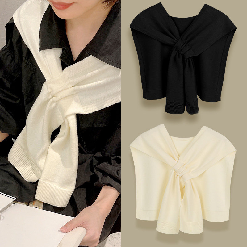 Écharpe de Protection de Cou pour Femme, Châle Croisé Solide, Faux Col, Cape Nouée, Style Coréen, 1 Pièce