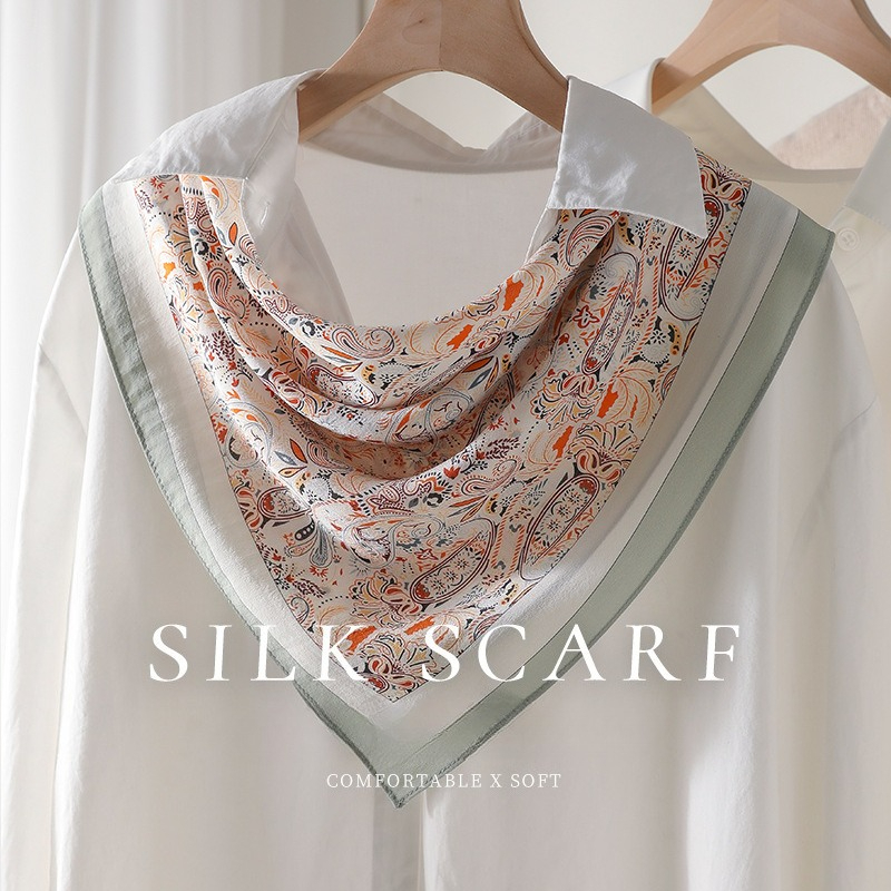 Écharpe carrée en soie de mûrier 100% pour femme, motif ethnique Paisley, double crêpe, polyvalente, foulard de cou, bandana