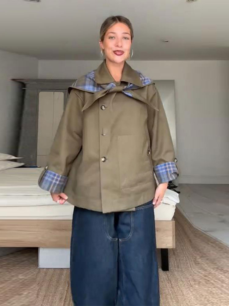 Mode Double face femmes manteaux ample à manches longues col rabattu à manches longues poche femme veste 2025 automne dame vêtements d'extérieur