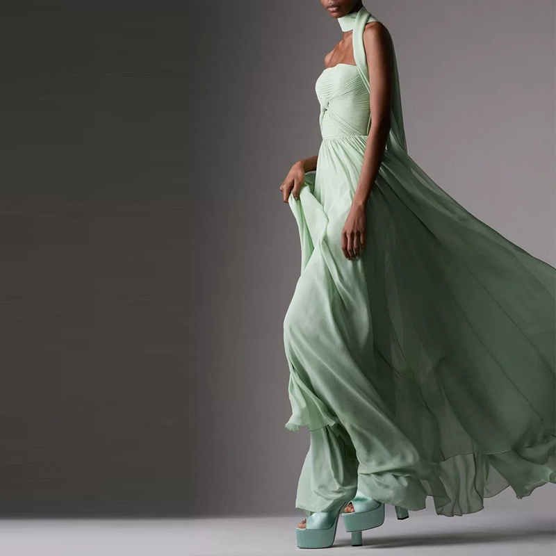 Tempérament Simple bustiers fête longues robes élégant taille haute drapé robe de soirée femmes décontracté dos nu grand ourlet robes