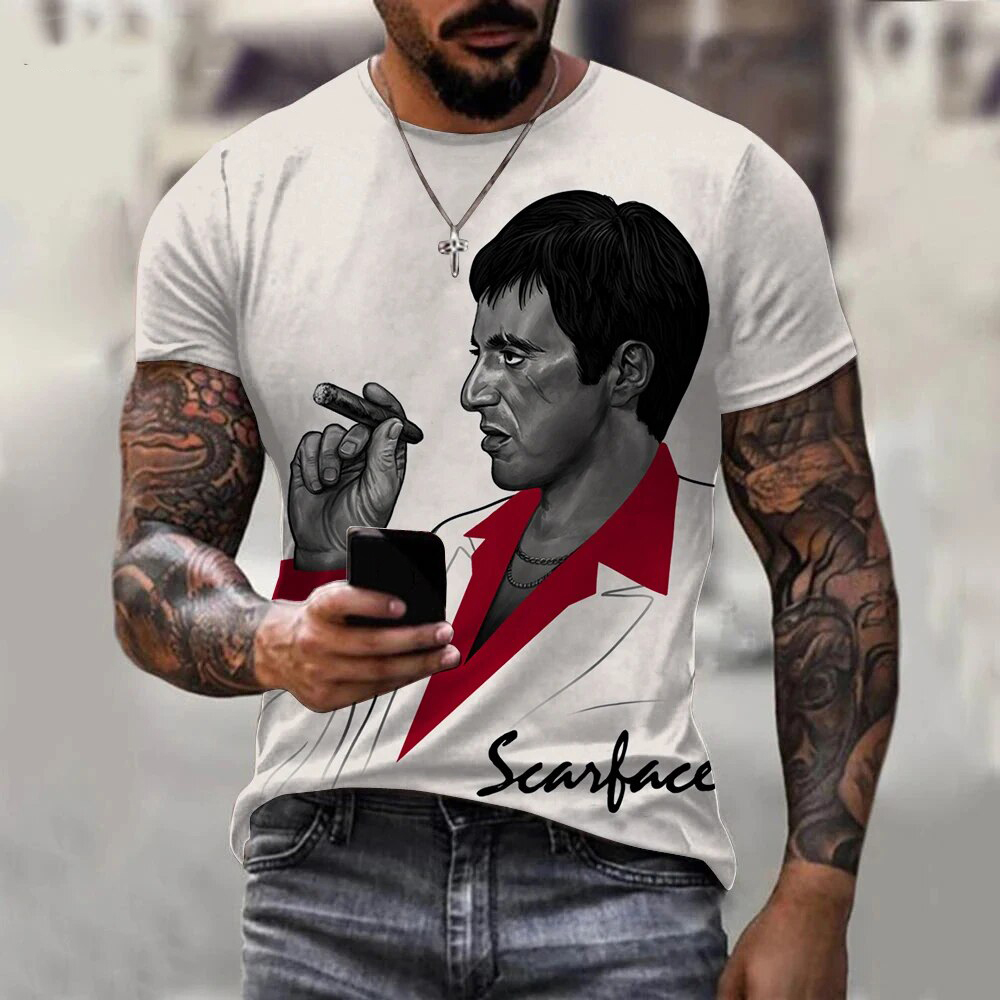 Film Scarface impression 3D T-Shirts Streetwear hommes mode Harajuku décontracté surdimensionné col rond à manches courtes t-shirt hauts vêtements