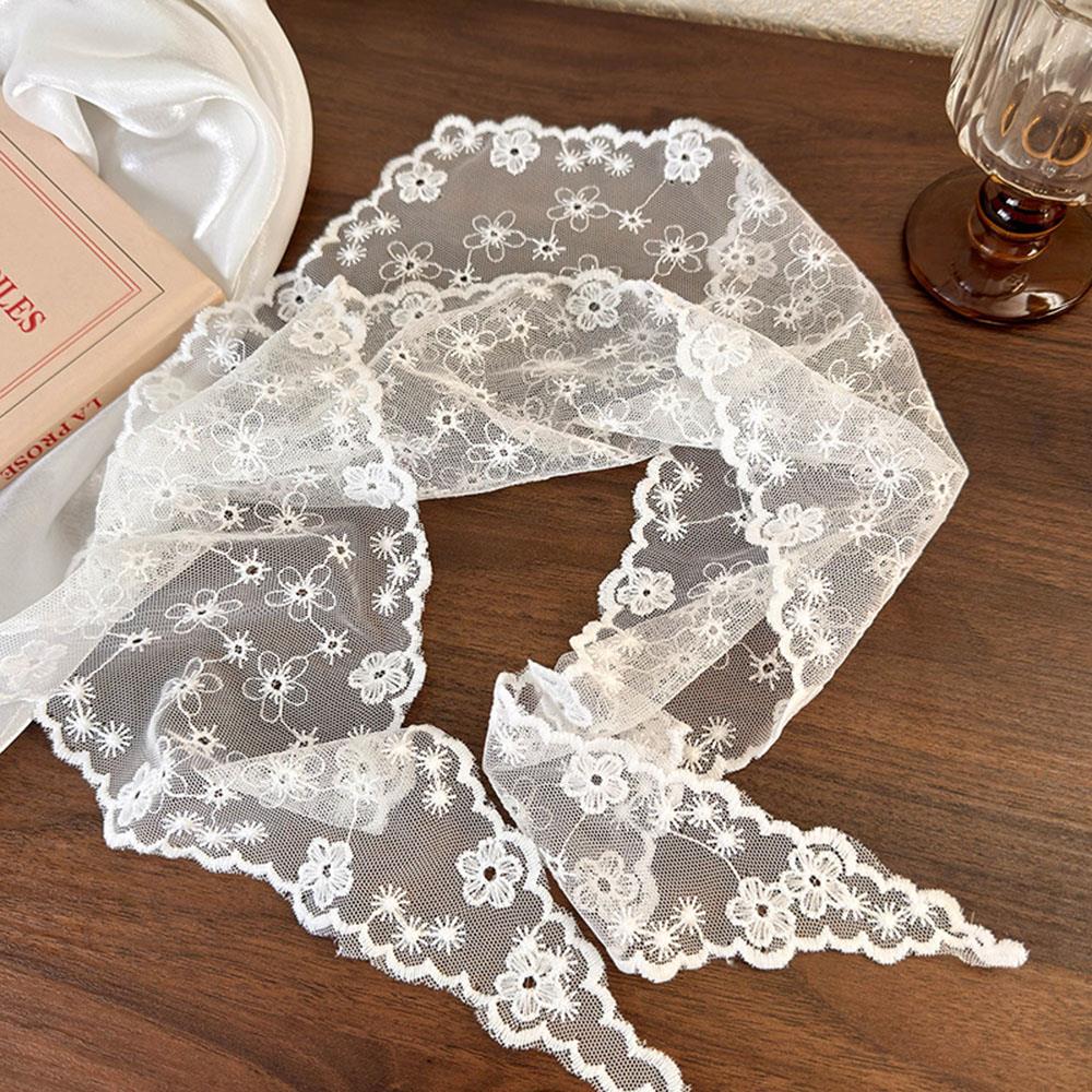 Bandana en dentelle rétro pour cheveux, écharpe de sauna blanche tissée à imprimé floral, foulard triangle bohème, chapeau doux, accessoires pour cheveux