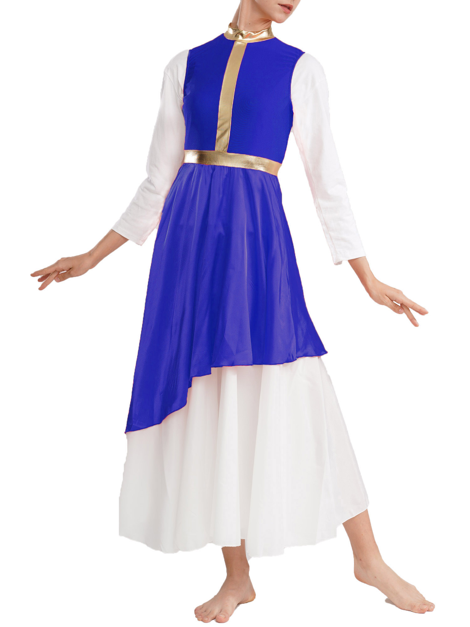 Robe de danse lyrique moderne pour femmes, costume liturgique pour le culte et le chœur d'église, robe sans manches à ourlet asymétrique, tenue de danse de salon