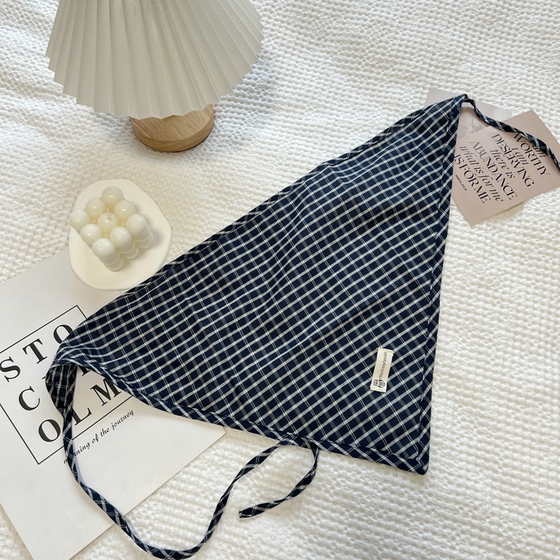 Écharpe triangulaire à carreaux coréens pour femmes, coton et lin, mode polyvalente, petite écharpe décorative mignonne, printemps 2025