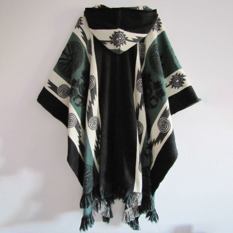 Poncho imprimé à motif ethnique vintage pour hommes et femmes, cape, châle d'extérieur, coupe-vent, vestes Everak à capuche, dames, adulte, automne, hiver