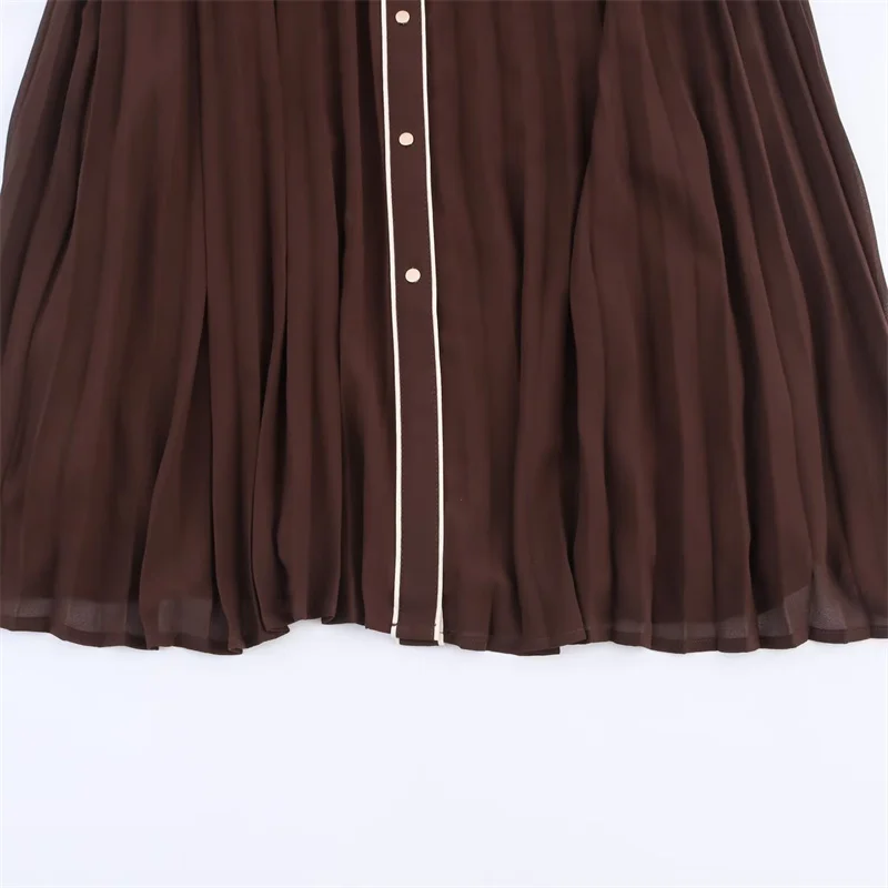 Robes pour femmes nouvelle automne 2025 Russet manches longues avec ceinture plissée ornée robe mi-longue robe Maxi décontracté mode personnalité