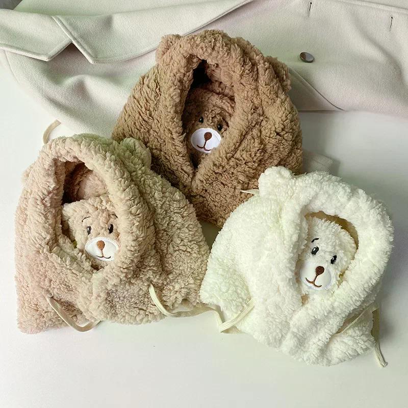 Chapeau de dessin animé d'hiver avec masque ours agneau bonnet chapeaux chaud épaissi Protection des oreilles Skullies bonnets pour femmes fille Kawaii