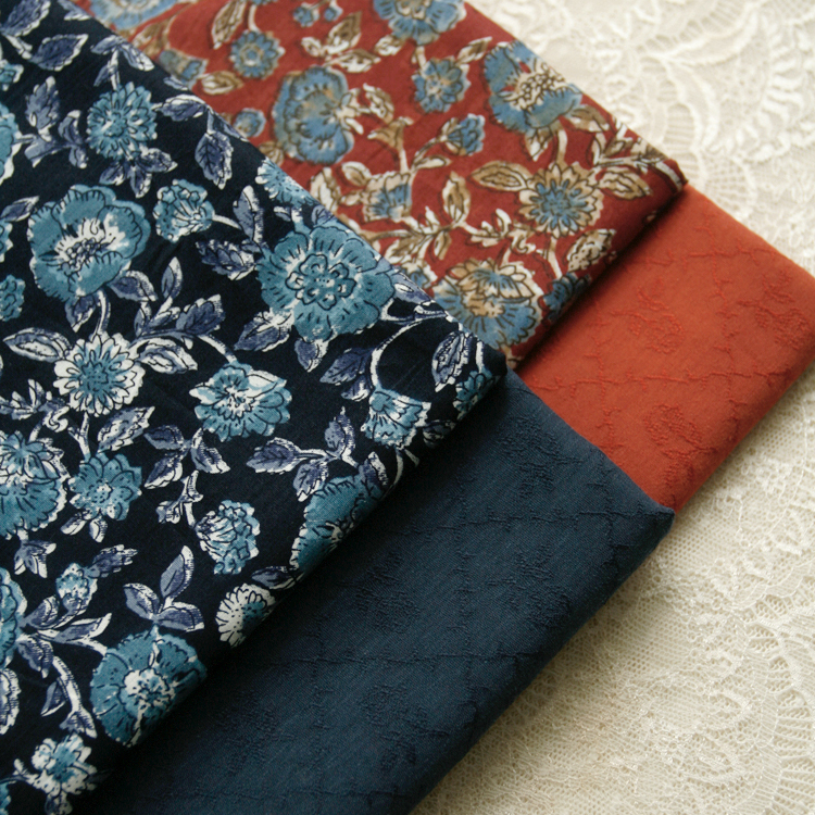 Tissu popeline de coton à fleurs bleu foncé anciennes, 140x50cm, pour vêtements de Festival pour femmes, robes, chemises, couture Pure faite à la main