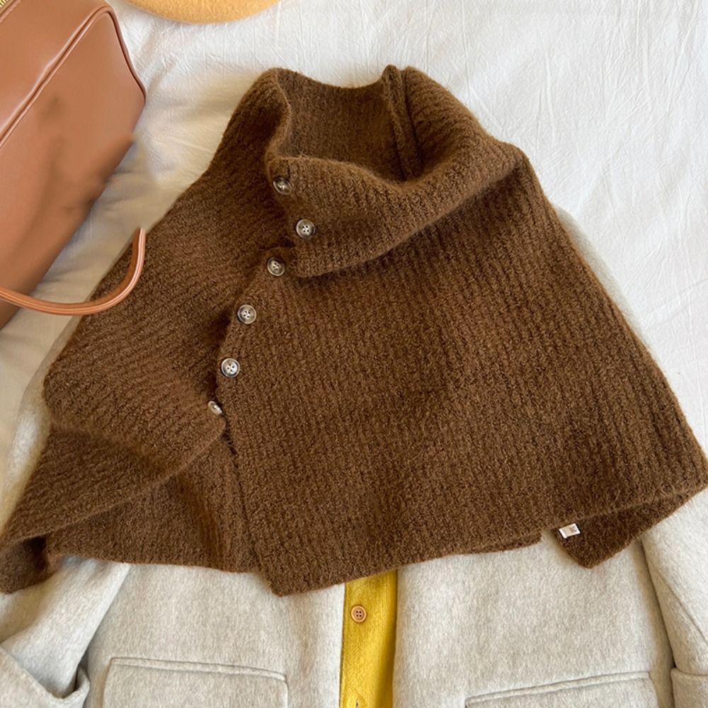 Châle classique tricoté à boutons, chaud et épais, pour femme, écharpe irrégulière, cape, tricot pour fille