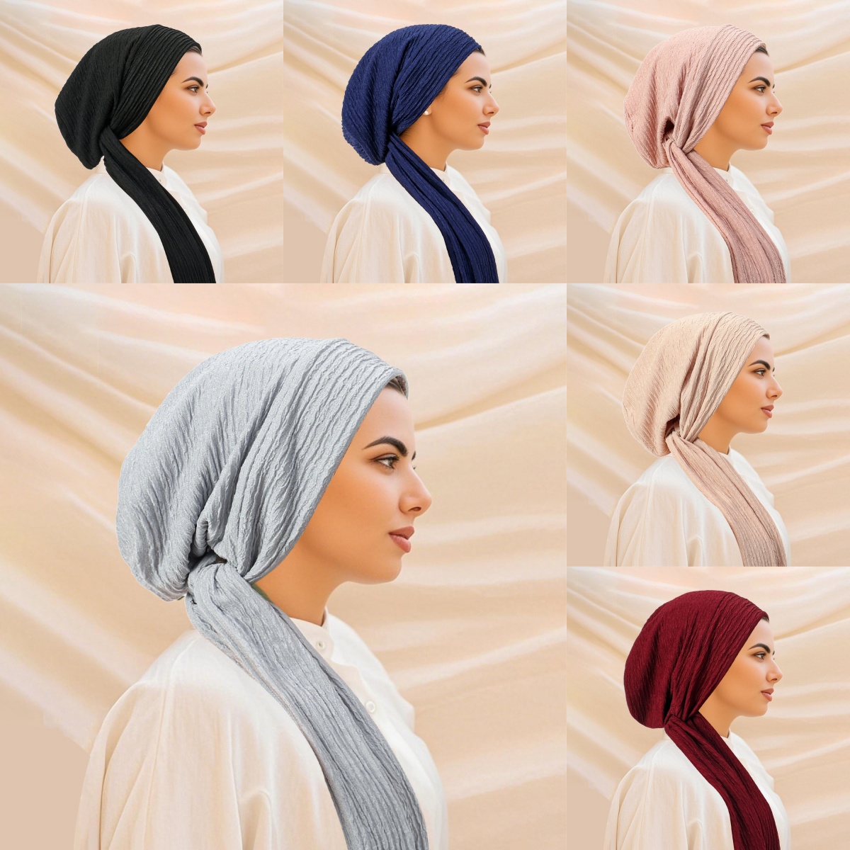 Chapeaux Hijab Turban de couleur unie, enveloppe de tête à longue queue, chapeaux musulmans élastiques, casquette de chimio respirante pour femmes et filles, nouvelle collection 2025