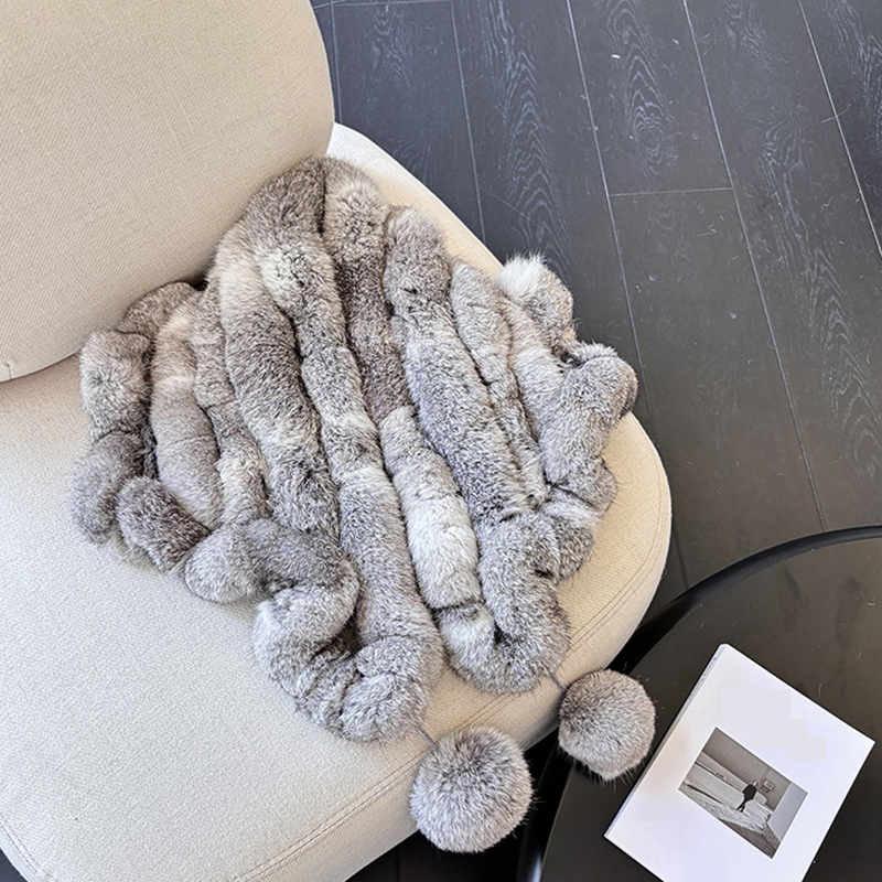 Dame hiver réel lapin fourrure écharpe naturel chaud doux lapin fourrure châle femmes mode extérieur tricot 100% réel lapin fourrure foulards