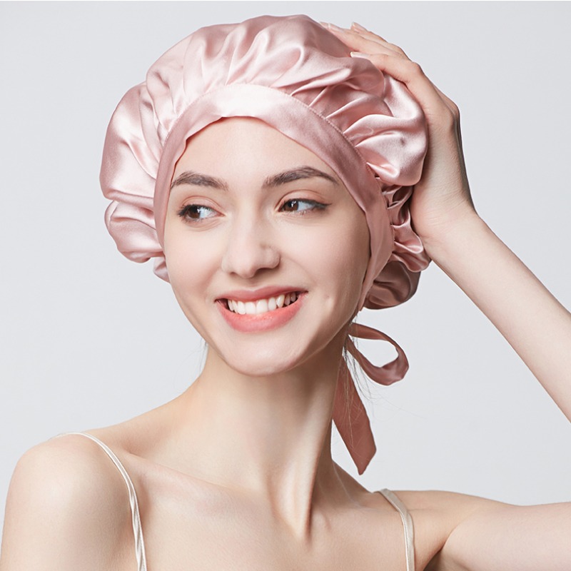 Bonnet de nuit en soie de mûrier pour femme, bonnet de sommeil de luxe en soie naturelle, bonnet de nuit, protection des cheveux, turban, bandeau pour la tête