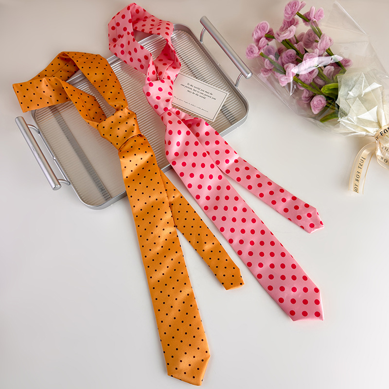 Cravates vintage pour femmes, élégantes écharpes en soie à pois, cravates brodées de style coréen, ceinture multifonctionnelle, cravate