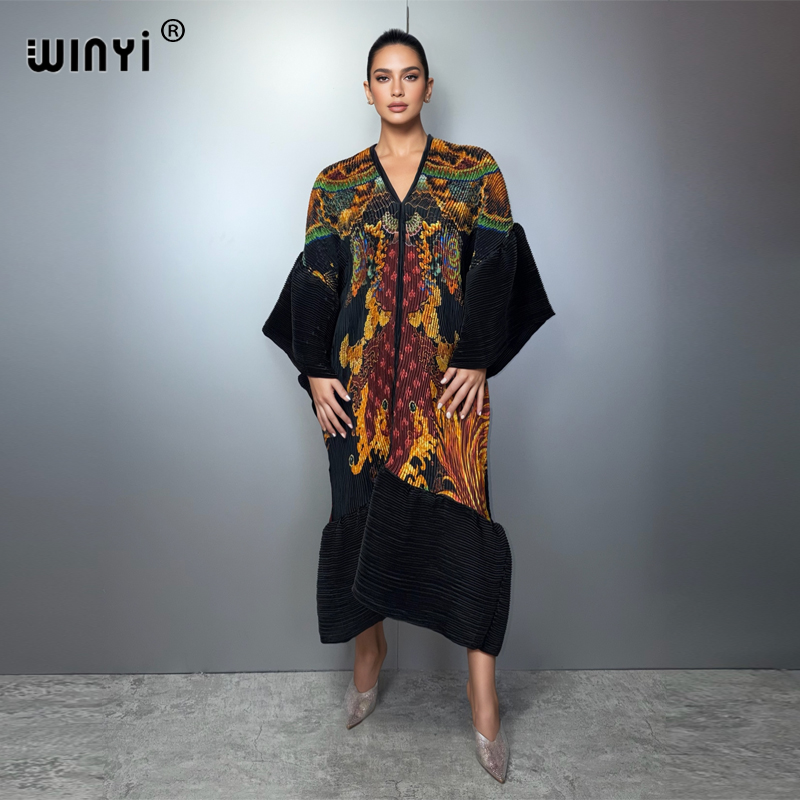 WINYI Robe plissée élastique du Moyen-Orient, robe de plage, kaftan, abaya, robe de soirée de luxe Dubaï, abaya pour femme musulmane