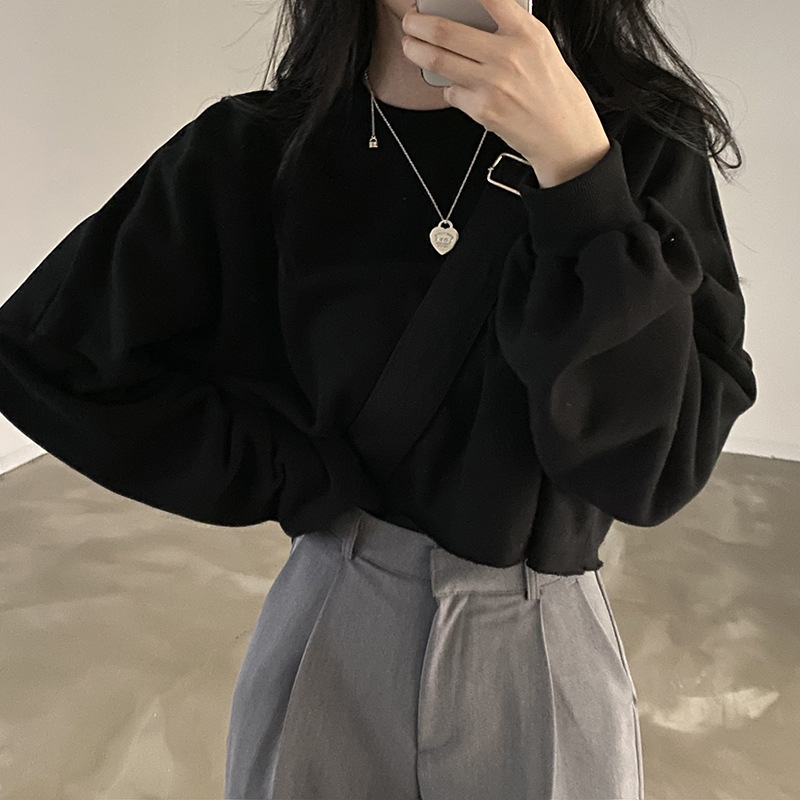 Sweat-shirts courts de mode coréenne pour femmes, hauts courts amples de couleur unie sexy, streetwear décontracté pour femmes, pulls grande taille pour femmes