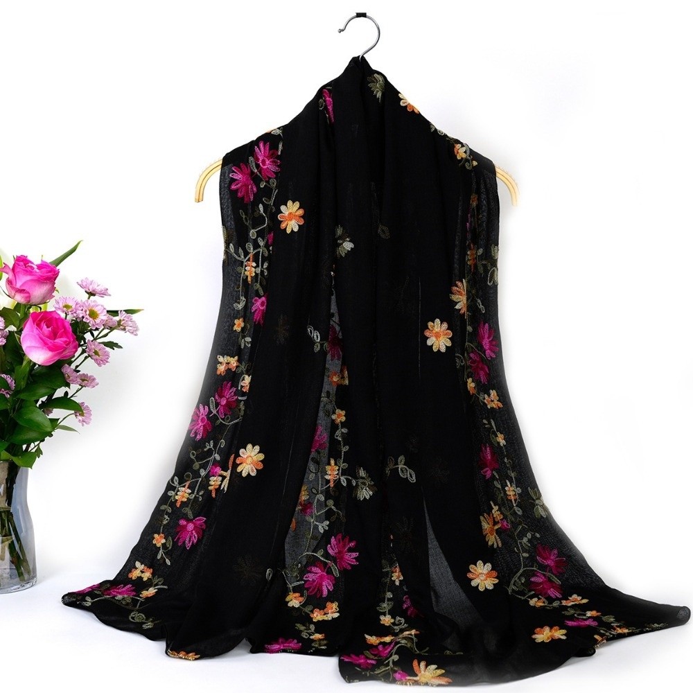 Écharpe longue printemps-été en coton et lin, brodée, double usage, pour femme, style littéraire national, châle de voyage anti-UV