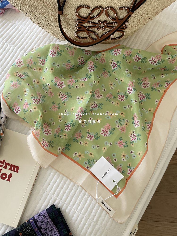 Foulard carré doux et respirant, respectueux de la peau, à pois et motif cachemire, protection du cou, pour femmes coréennes, export