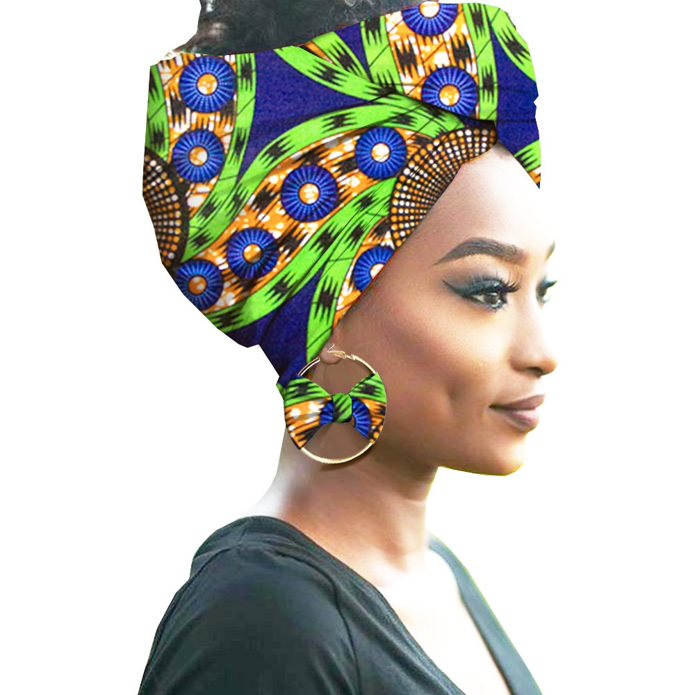 Bandeau pour femme à imprimé africain en coton avec boucles d'oreilles assorties, cagoule, foulard, bandeau, ensemble de bandeaux pour femme, accessoires pour cheveux