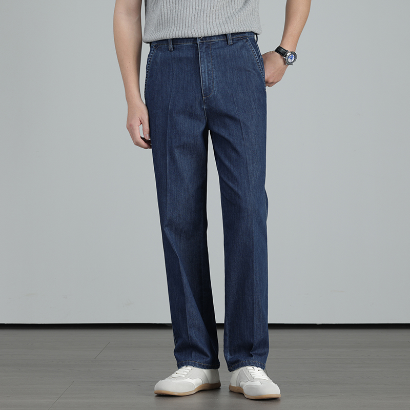 Pantalon en jean droit léger pour homme, en soie lyocell, décontracté et professionnel, collection été 2026, haute qualité