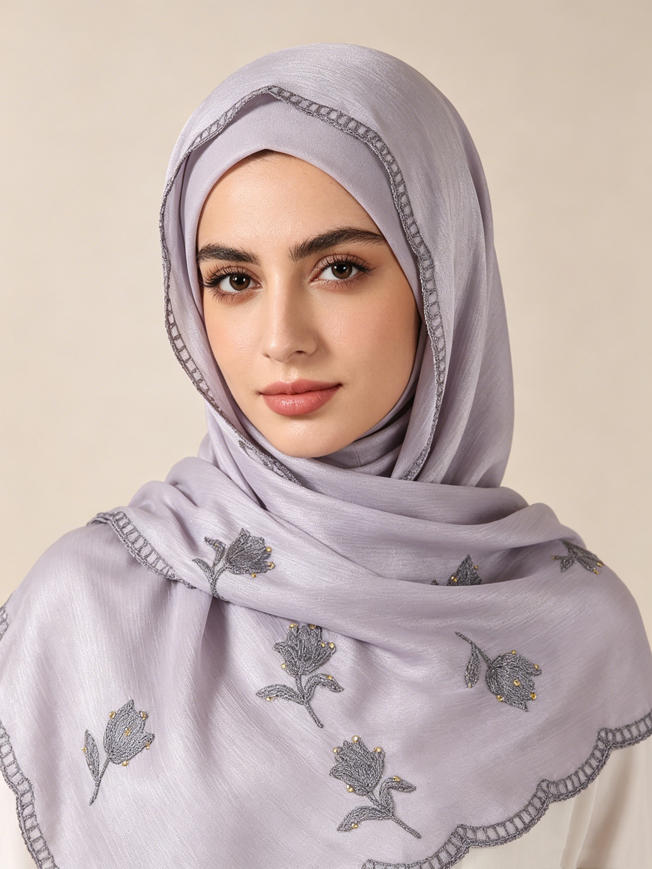 Hijab islamique brodé floral 90*90cm pour femmes, foulard léger en tissu froissé uni, hijab scintillant