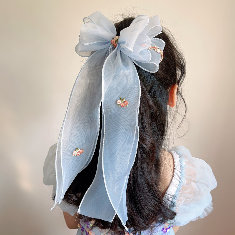 Épingle à cheveux tressée florale brodée pour femmes, nœud papillon en mousseline de soie, queue de cheval, Clip BB, couleur unie, accessoires pour cheveux de fille