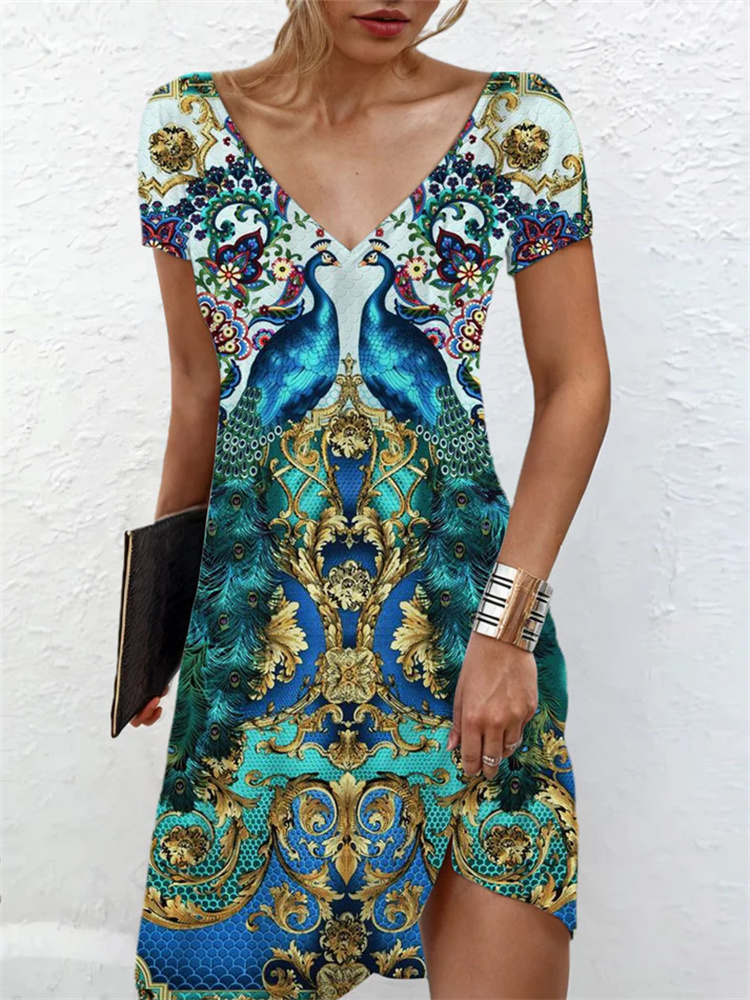Robe mi-longue à manches courtes et col en V pour femmes, impression 3D abstraite, robes rétro adt décontractées, grande taille 6XL, mode d'été, nouveau, 2024