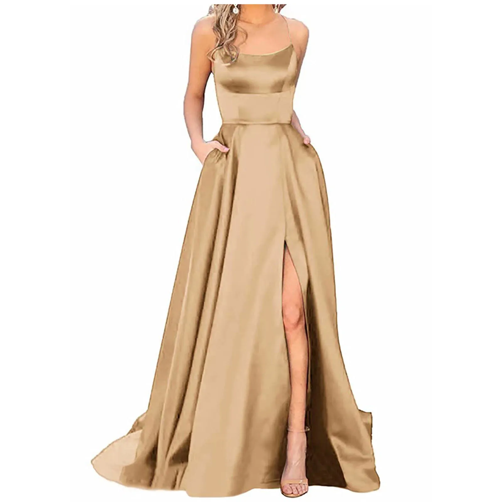 Robe de demoiselle d'honneur bleu marine pour mariages, pour invités de femmes, Sexy, bretelles Spaghetti fendues, robes de bal longues, 2024