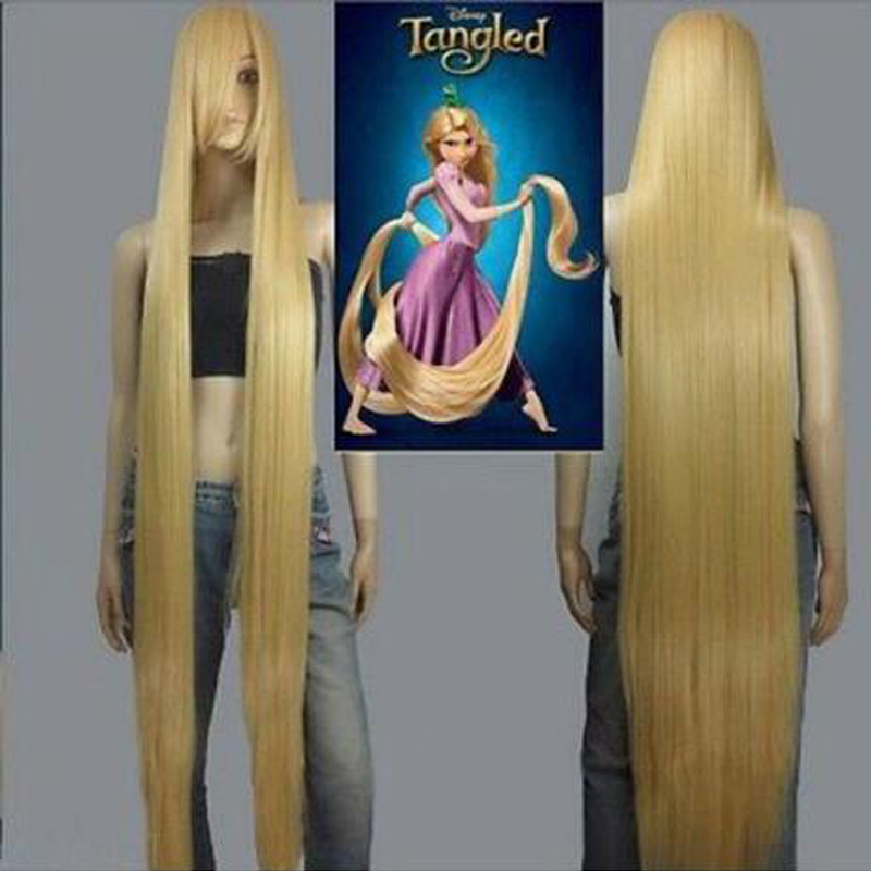 Film Raiponce 150 cm doré droit longs cheveux synthétiques Cosplay perruques + bonnet de perruque