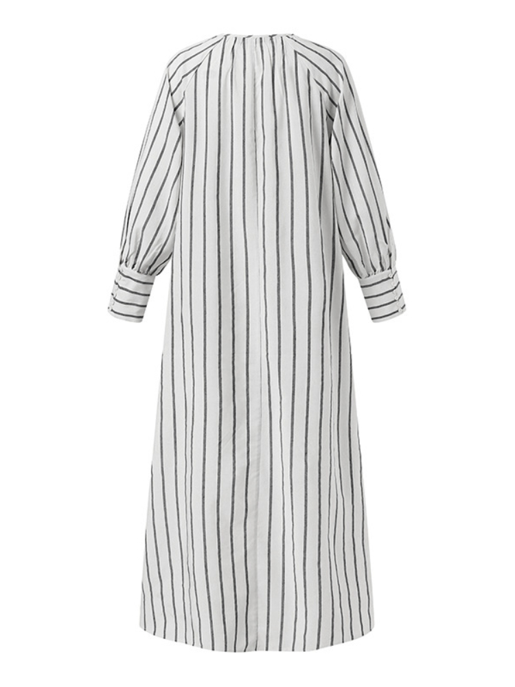 Robe longue à rayures en lin pour femmes, 2024 coton, col rond, manches longues, simple, adt, pull vintage, robe élégante pour femmes