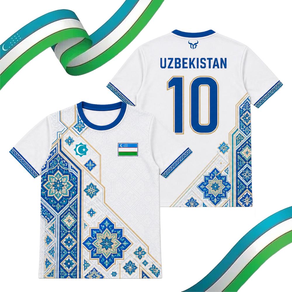 Maillot de football imprimé drapeau de l'Ouzbékistan pour hommes, uniforme d'entraînement respirant et à séchage rapide, t-shirt à col rond avec graphisme traditionnel