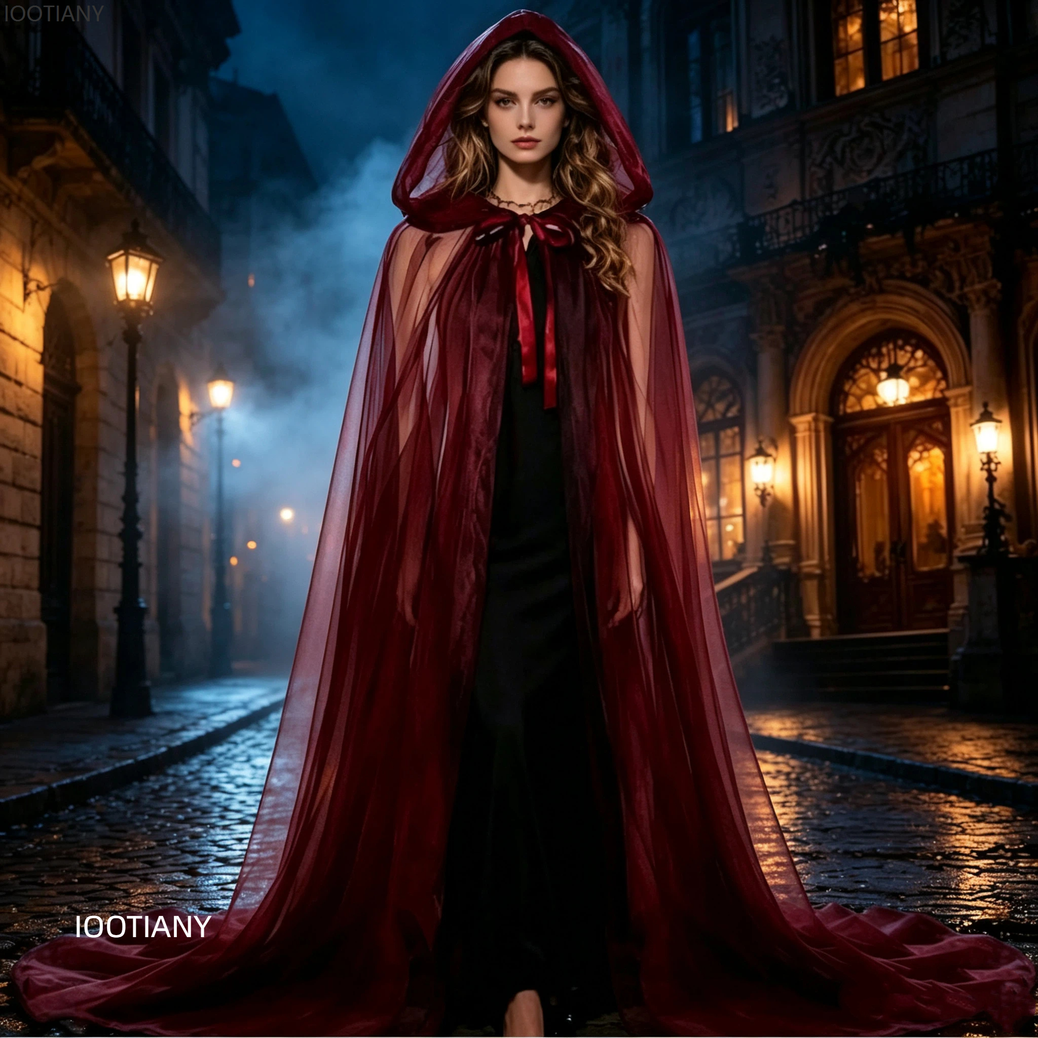 Cape à capuche en tulle transparent pour femmes, robe en maille transparente à dégradé de couleurs, cape gothique de fée pour mariage, soirée, Halloween, fête.