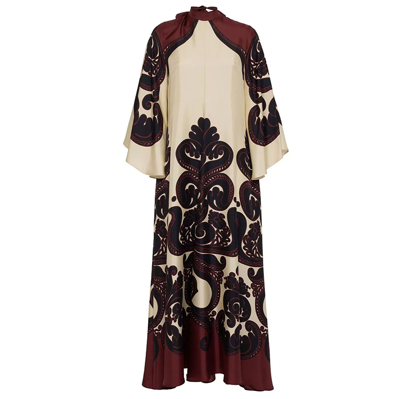 Robe longue à lacets pour femmes, motif ethnique musulman imprimé, Vintage, Sexy, col en V, manches 3/4, ample, robe de soirée Maxi, printemps automne