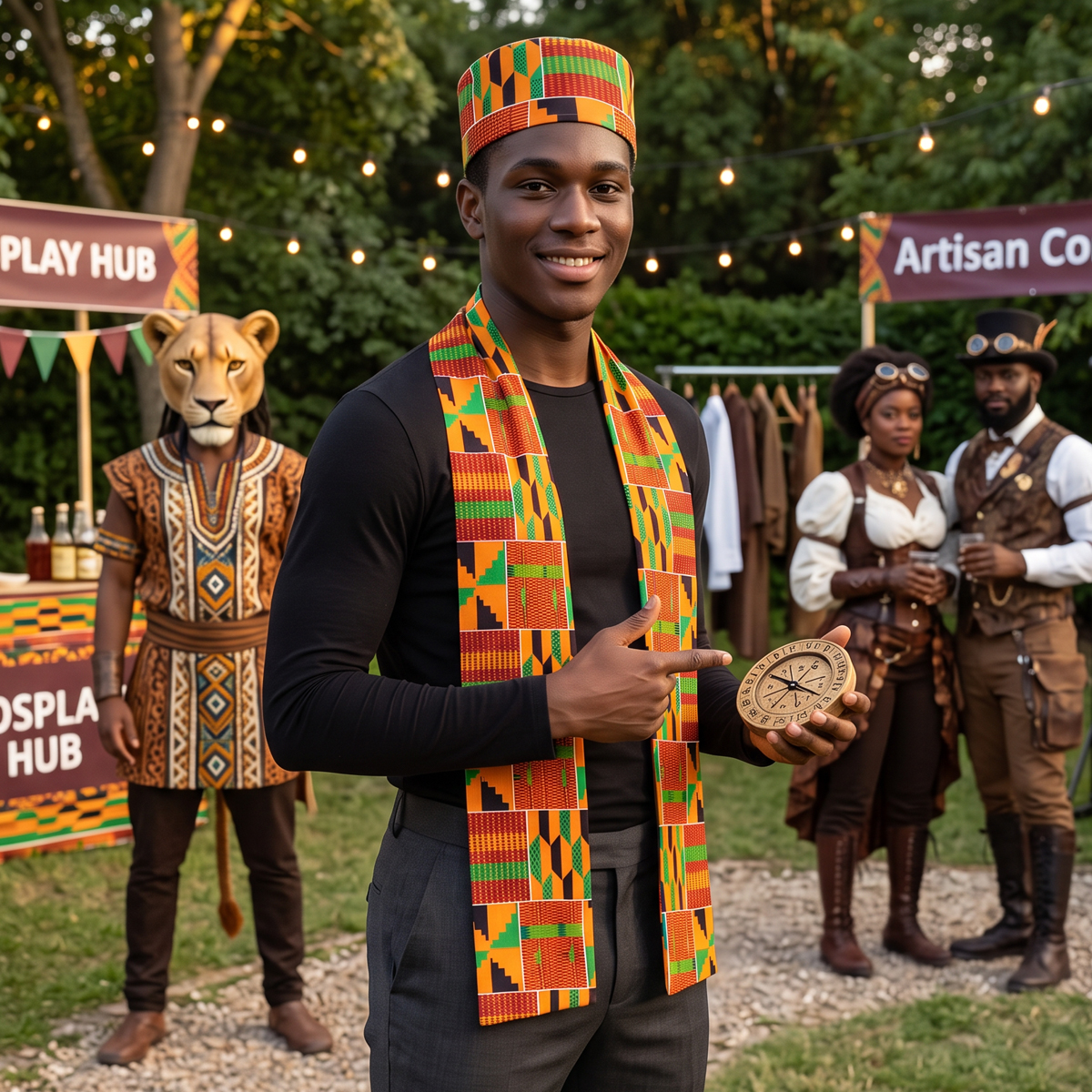Ensemble de costumes de Cosplay à motif Kente africain, 2 pièces, avec chapeau Kufi, écharpe, étole, ceinture, histoire noire, accessoires de fête à thème africain