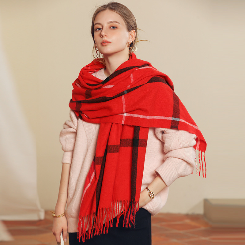 Écharpe à carreaux pour femmes, châle en cachemire, grande couverture douce et chaude, classique, vente en gros, livraison directe, automne et hiver