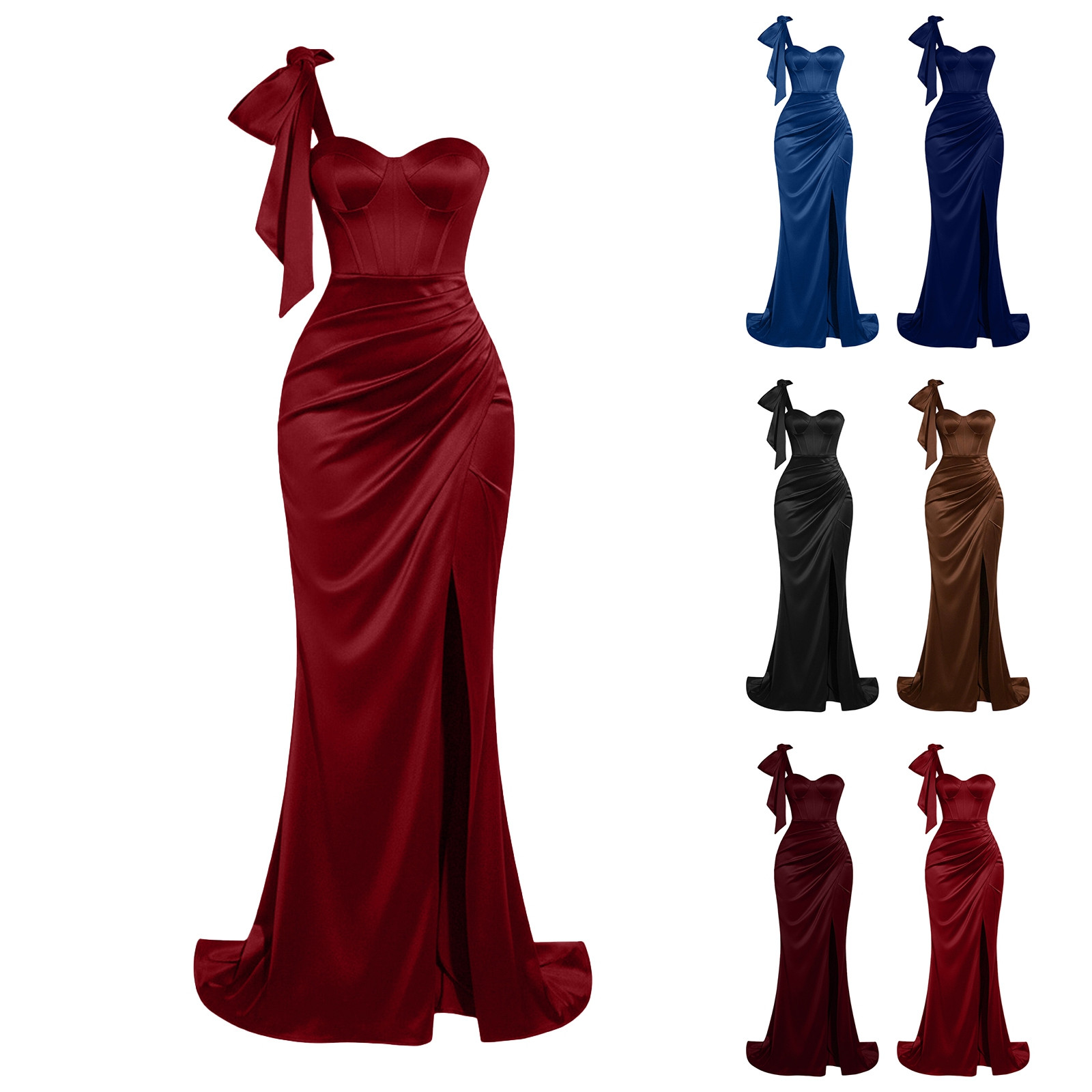 Robes de demoiselle d'honneur en satin pour femmes avec fente, longues robes moulantes de soirée, tenues de mariage pour invitées