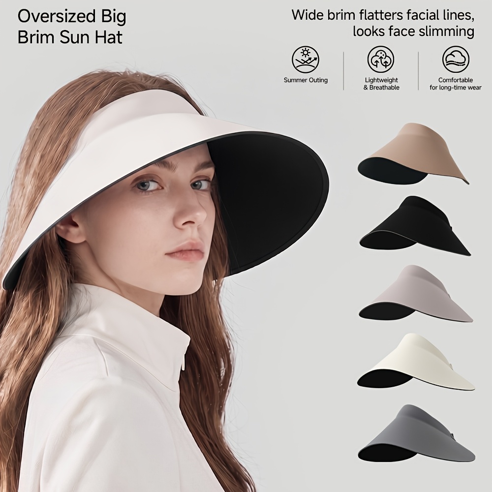 Chapeau de soleil pour femme avec protection UV, visière monobloc sans couture, large bord pour une protection complète, casquette de soleil à dessus creux