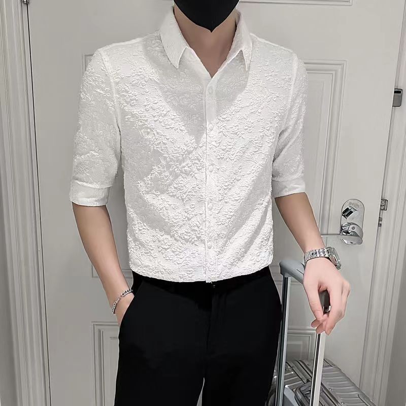 Chemise d'été Ice InjShirt pour homme, manches mi-longues, manches à cinq points, belle chemise décontractée, Ins ChimBrand, polyvalent