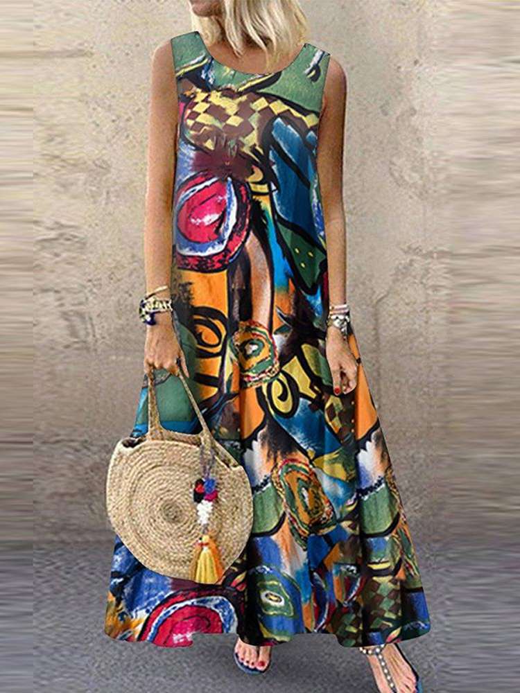 ZANZEA femmes bohème imprimé fleuri Robe d'été sans manches Robe Femme Vintage caftan plage Robe Sarafans surdimensionné