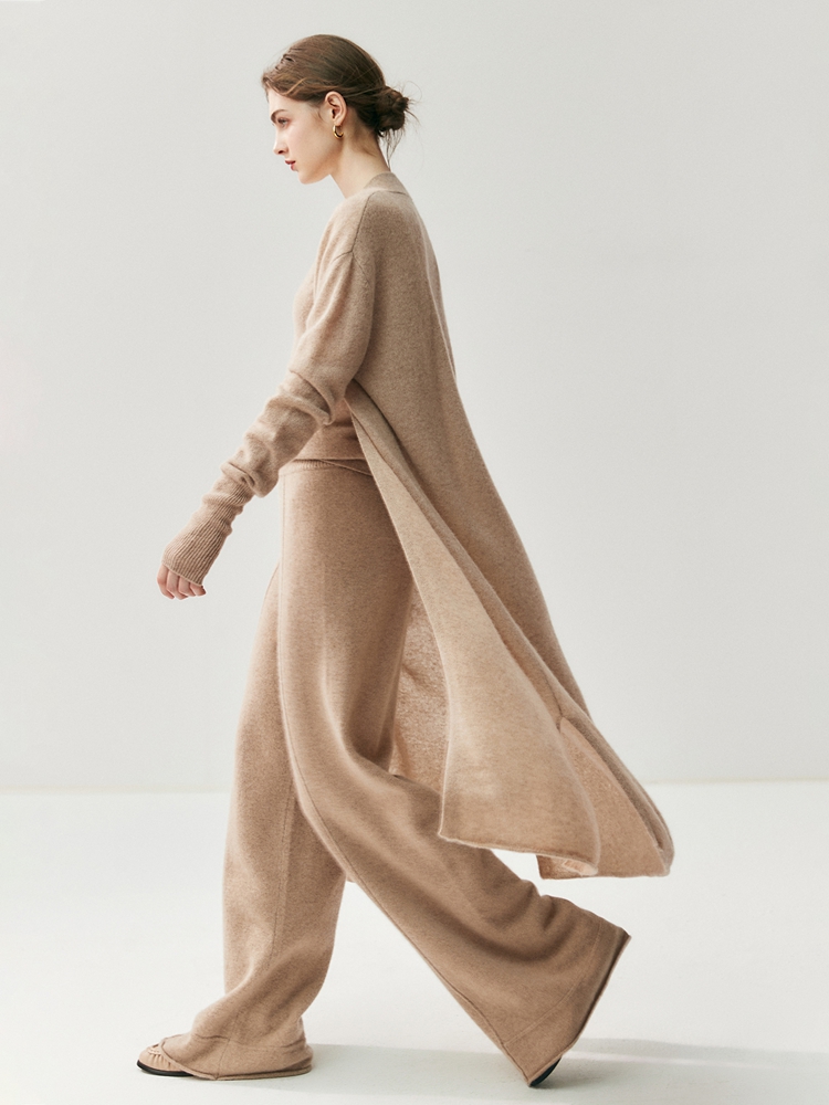 CHICUU femmes Long Cardigan pull 100% cachemire tricots point ouvert décontracté Simple Long Cardigan manteau printemps automne hiver