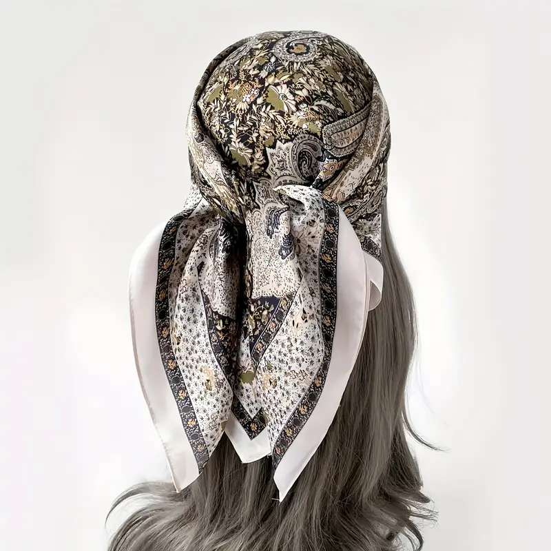 Écharpe carrée en satin cachemire vintage pour femme, écharpe de cou douce et soyeuse, bandana fin polyvalent, châle rond pour cheveux, accessoire de cheveux élégant