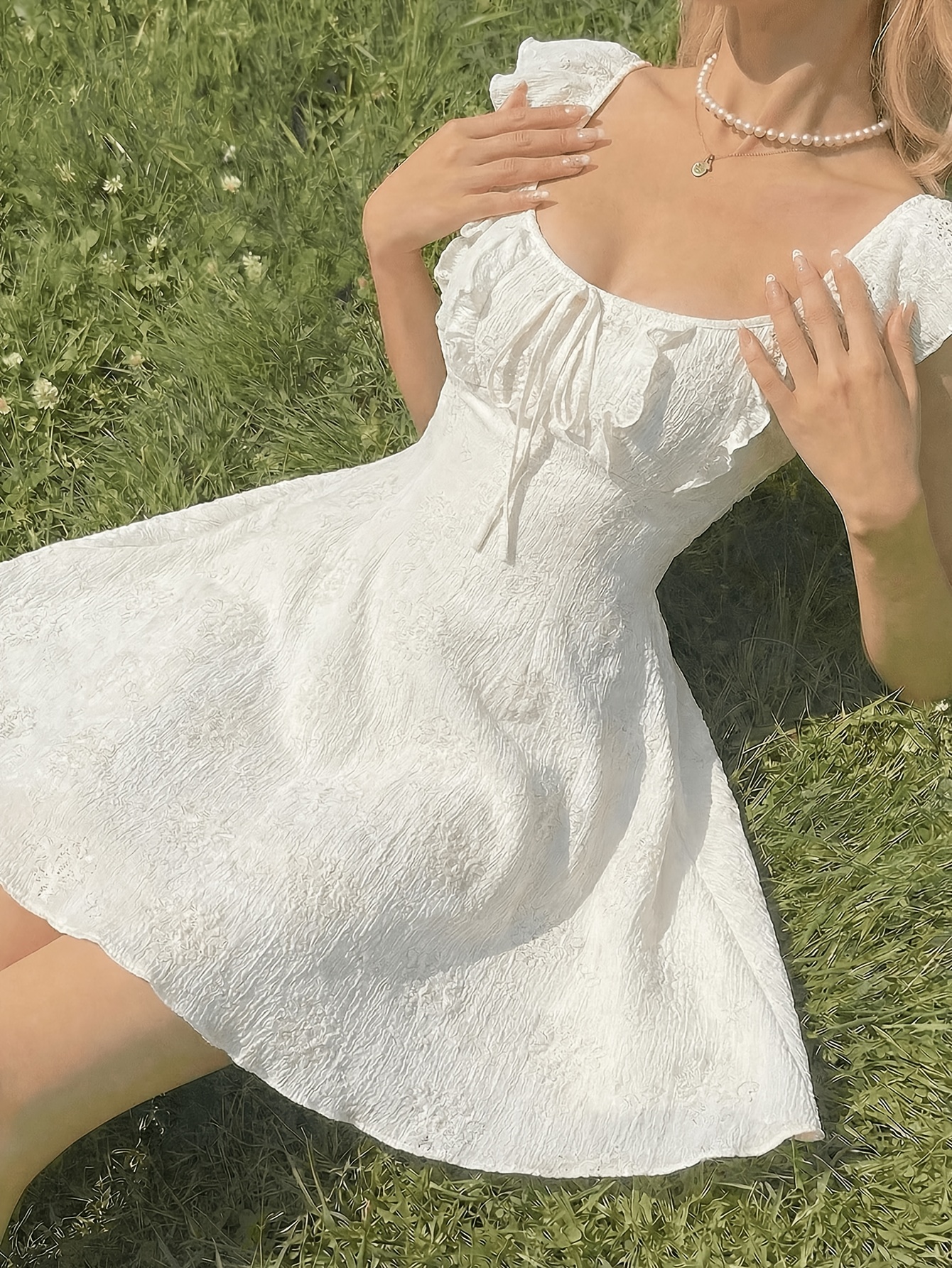 Nouvelles robes d'été pour femmes, robe courte à manches courtes, col carré, mini-robe à lacets, Vestidos De Verano Mujer Q3640