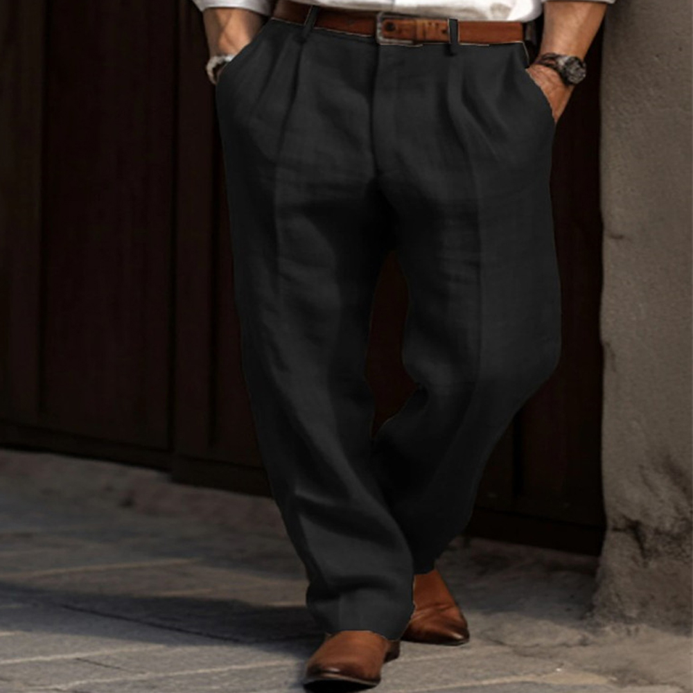 Pantalon ample en lin pour homme, décontracté, couleur unie, jambe large, surdimensionné, style plage, printemps YYCFS-20260324007