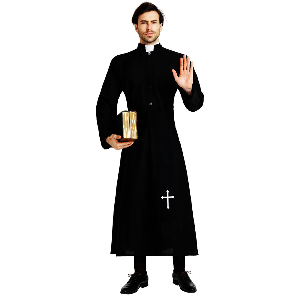Umorden adulte noir Noble prêtre Costume hommes religieux pasteur père Costumes Halloween pourim fête Mardi Gras déguisement